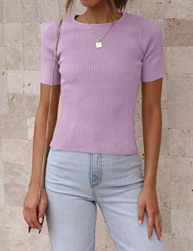 ZESICA Women's Short Sleeve Crewneck Ribbed Knit Slim Fit T Shirt 2023 Summer Basic Solid Color Tee Tops 3 ZESICA Women's Short Sleeve Crewneck Ribbed Knit Slim Fit T Shirt 2023 Summer Basic Solid Color Tee Tops