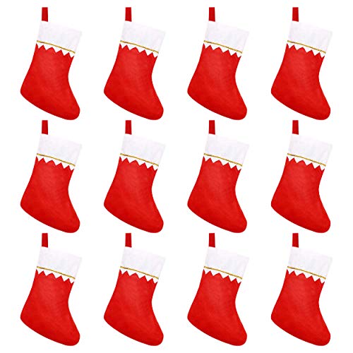 Ccinee 12Pcs Felt Christmas Stockings For Christmas Fireplace Hanging Stocking Red Non-Woven Fabric With Golden Trim #TOP16