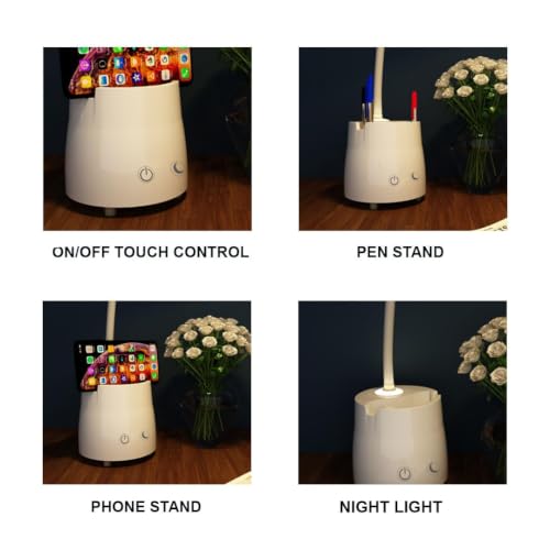 Image of fizzytech 360 Flexible LED Desk Lamp with Pen Holder & Mobile Stand - Touch Control Adjustable Table Light for Reading, Studying, Office & Home Use (White)