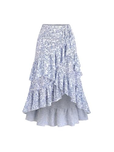 Verdusa Women's Boho Floral High Low Skirt Vacation Tiered Layered Ruffle Long Skirts