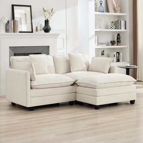 76" Cloud Deep Seat Chenille Loveseat with Ottoman, Beige