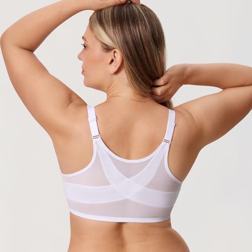 Image of DELIMIRA Women's Front Closure Posture Lace Bras | Full Coverage, Plus Size, Underwire, No Padding Unlined