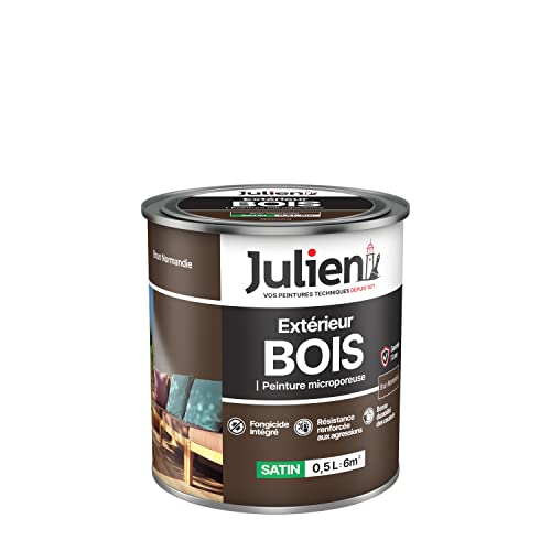 Julien Peinture Bois Microporeux Extérieur Satin - Portes, fenêtres, portails, mobilier de jardin - Brun Normandie 0,5 L