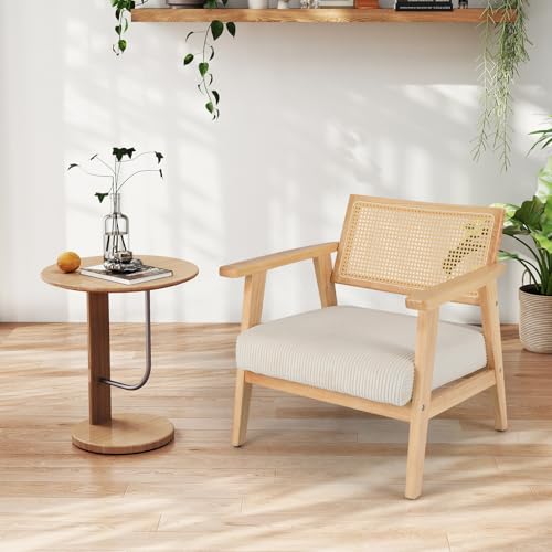 GIANTEX Poltrona lounge, poltrona relax imbottita con schienale in rattan, per sala da pranzo, cocktail, stile scandinavo, moderna e singola, in legno massello per soggiorno, 73 x 69 x 73 cm