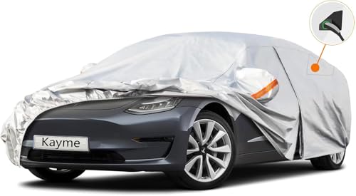 Image of Kayme 6 Layers Car Cover Custom Fit for (2017-2023) Tesla Model 3 Waterproof All Weather for Automobiles,Outdoor Full Cover Rain Sun UV Protection