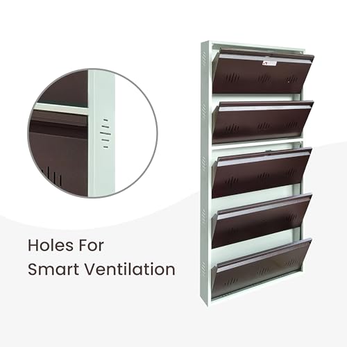 Image of StayHappy 5 Door Wall Mounted Shoe Rack | Metal Shoes Rack for Home with Dual Lock | Wall Mount Chappal Sandal Shoe Organizer | MS Steel Wall Mounted Shoe Rack. (Brown, 5 Door)