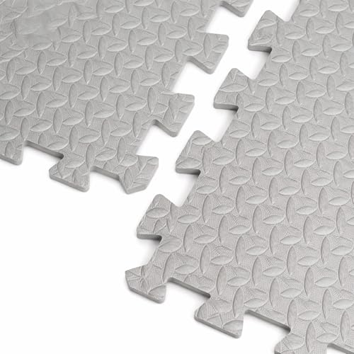 Image of eHomeKart Gym Mats for Floor for Home and Living Room, Interlocking Rubber Floor Gym Mat for Workout at Home, Super Absorbent EVA Foam Workout Mat- 60x60cm - 12mm, Grey (Pack of 4-16 Sq Ft Area)