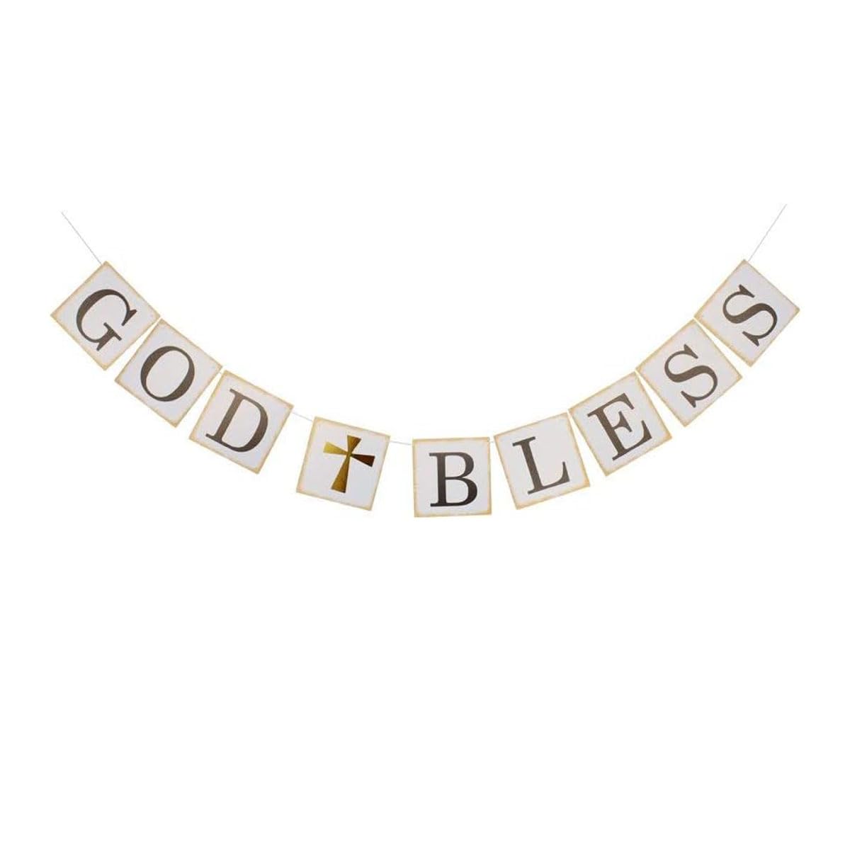 SNFHWL God Bless Banner, Paper Sign Decors For Christening, Baby Shower Party Bunting, Baptism/Baby First Communion Party Decoration Supplies Garlands