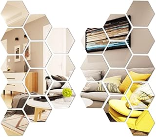 NITAIUN 24 Pieces Hexagon Mirror Wall Stickers, 3D Acrylic Plastic Mirror Wall Sticker Stick On Modern Decal Art Decor DIY Mirror Sheet Mirror Setting for Home Living Room Bedroom Gym (24 Pieces)