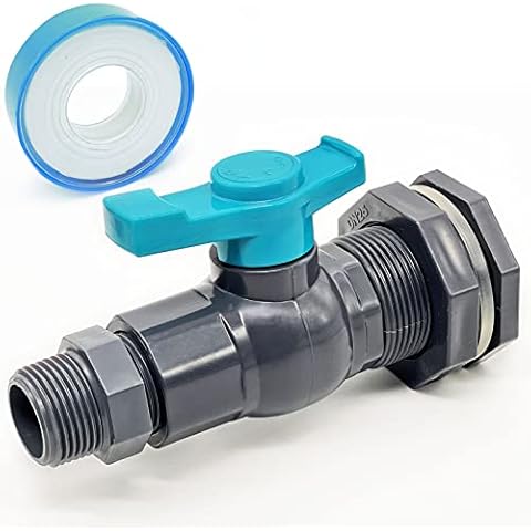 Qitdathn Rain Barrel Spigot Kit PVC Bulkhead Fitting with Ball Valve and Thread Seal Tape and Garden Hose Male Threaded Adapter(3/4" Male) for 3/4" Female Threaded Connector(kit for 3/4 inch Female) Cover