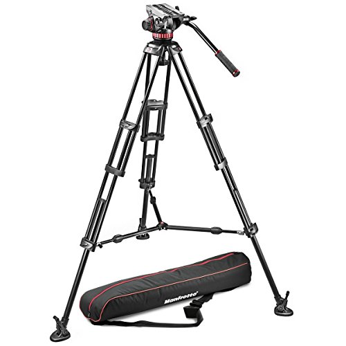 Manfrotto Tripod with 502 Fluid Video Head, Aluminum, Sliding Plate, Pro-Video Tripod Mid-Level Spreader, up to 7kg Payload