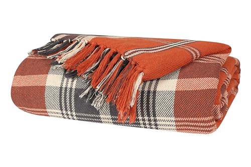 EHC Highland Large Cotton Throw For Sofa, Double Bed, Armchair, 150cm x 200cm, Spice