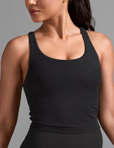 Image of HeyNuts Zeal Bras Longline Ribbed Medium Support Sports Bras, Crisscross Back Tank Tops with Removable Pads A-D Cups