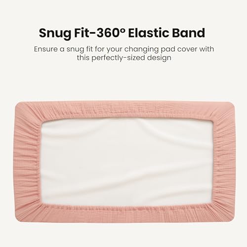 Image of Konssy Waterproof Muslin Changing Pad Cover 2 Pack, Quilted Cotton Fitted Diaper Chang Table Cover, Soft Changing Pad Sheets for Girls Boys (Blossom,Pink)