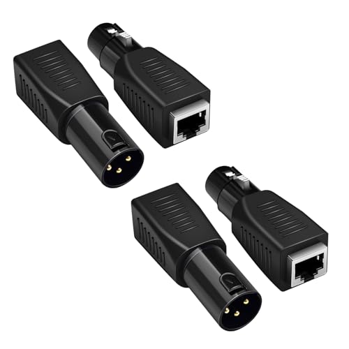 Laratechuu 3 Pin XLR to RJ45 Adapter [New Version 2025] DMX 512 Converter DMX to RJ45 Adapter for DMX512 Connector DMX512 Cable Converter Ethernet to 3 Pin XLR DMX Female & Male Adapters Sets (2)