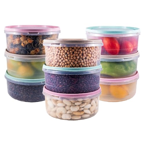 TUKA - Juego de 9 Herméticos tupper de 1300 ml de Plástico Redondos, con Tapa de Silicona Resistente, Apto para Lavavajillas Microondas y Congelador (Rosa, Verde y Gris) (1300)