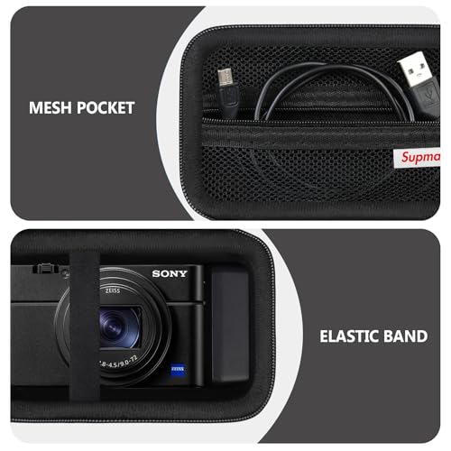 Image of Carrying Case for Sony RX100 VII / RX100 VI / RX100 V / RX100 IV / RX100 III Premium Compact Camera, Storage Holder Travel Bag with Zipper Mesh Pocket for Charging Cable, USB Card, Black