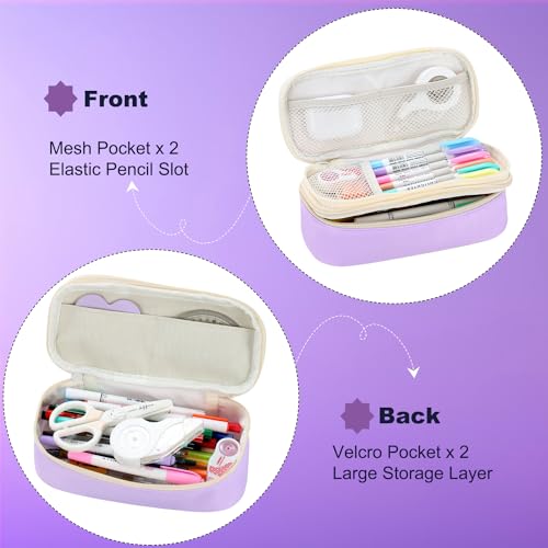 Image of Large Pencil Bag for Girls Teens Kids School Pencil Case Organizer Purple | Zipper Pencil Pouch Big Cute Stationery Aesthetic Pencil Box for School Office, Wear-resistant Fabric, Large Capacity Design