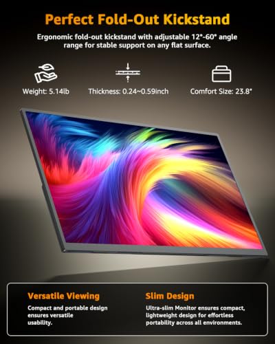 Image of Yodoit Portable Monitor for Laptop 23.8 inch 144Hz 1080P Travel Gaming Monitor Screen IPS Display with USB Type C Port and Built-in Speakers Compatible with PC, Xbox Black