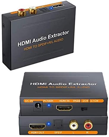 4K HDMI Audio Extractor Splitter HDMI to HDMI + Optical Audio TOSLINK SPDIF + Digital Analog RCA R/L (HDMI Input,HDMI+ Toslink/Digital Stereo Analog Audio Output)