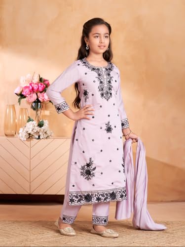 Image of Aarika Girls Ethnic Wear Sea Green Colour Thread Sequin Embroidery Kurti Pant Set With Dupatta