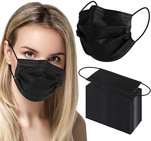 Dr.Bohrras� Disposable Black Surgical Mask 3ply with Nose Pin Pack of 100 Pain Free Comfortable Super Soft Ear Elastic Loops (ISO/CE/WHO GMP Certified) for Dust Protection Travel