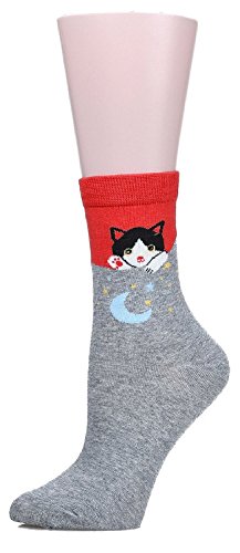 Cute Cat Design Women's Casual Comfortable Cotton Crew Socks - 5 Pack4