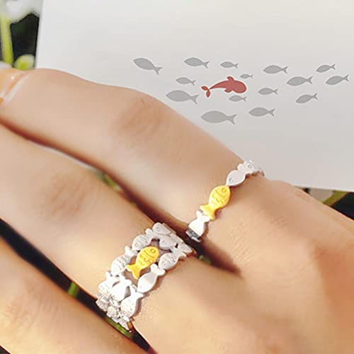 Generic 2PCS Open Heart Inspirational Ring,Swimming Against Current Inspirational Ring,To my Daughter Cute swimming against the current Ring For Women Girl2