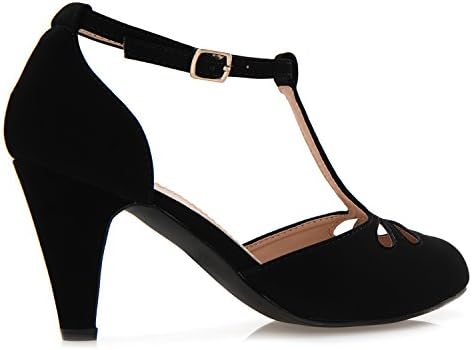 Olivia K Women's Low Heels Mary Jane Pumps - Adorable Vintage Shoes- Unique Round Toe Design with an Adjustable T Strap Black Nubuck | Image 2