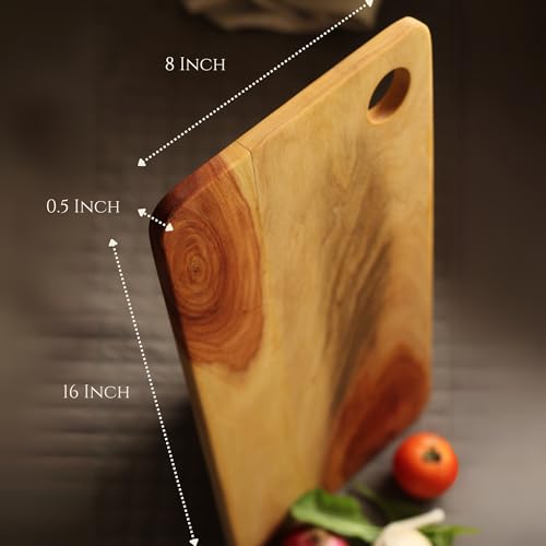 Image of Wood Chop Neem Wood Cutting & Chopping Board | Naturally Anti-Bacterial | Reversible | No Polish, No Dyes | Natural Finish with Mineral Oil | 16 x 8 x 0.5 Inch