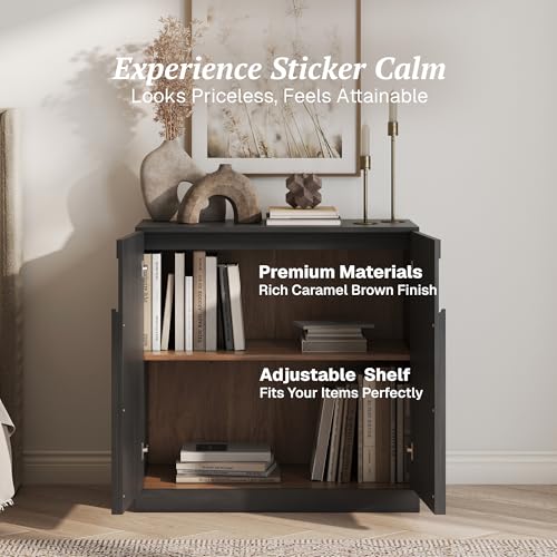 Image of BELLEZE Bijou 31.5 inch Modern Wood Sideboard Cabinet with Arched Doors - Private Storage Sideboard Console for Entryway & Living Room - Hidden Organization, 70lbs Capacity, Ebony