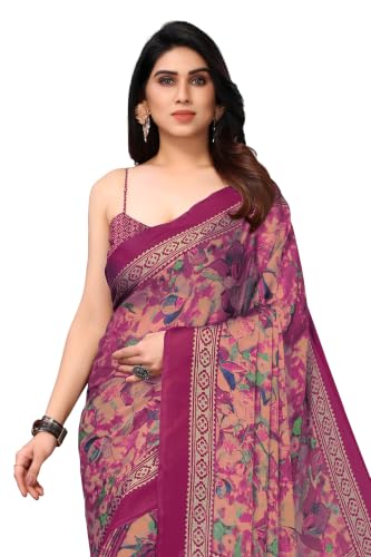 Image of MIRCHI FASHION Women Saree Ethnic Motif Print Chiffon | Breathable Lightweight Plain Weave Sari for Office and Daily Use (Available in 20 Designs)