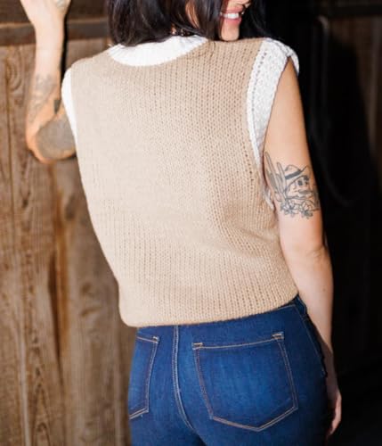 Apvirdy Horseshoe Color Contrast Trim Sweater Vest for Women Western Crewneck Sweater Lightweight Knitted Sweaters Top4