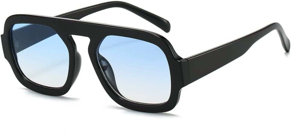 RUNHUIS Vintage gepolariseerde zonnebril voor dames en heren - Retro - Ovaal uit de jaren '70 - Klassieke pilotenzonnebril - UV400-bescherming, zwart/blauw