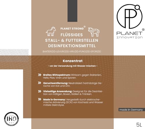 5L Stalldesinfektionsmittel Konzentrat Planet Strong® – Wirksam gegen Bakterien, Pilze & behüllte Viren (z. B. Influenza-Viren) – Für Ställe, Tierhaltung, Flächen & Futterstellen | Made in Germany