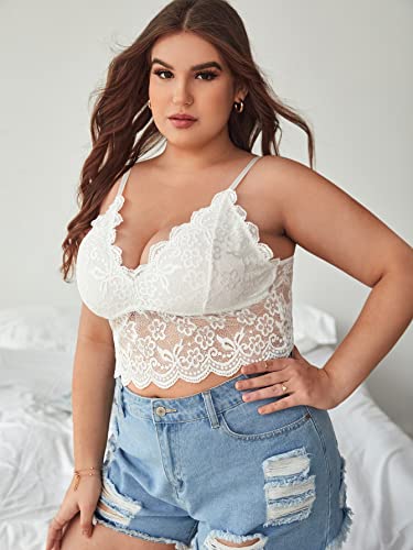 Image of SOLY HUX Women's Plus Size Sexy Floral Lace Scalloped Trim Wireless Bra Adjustable Strap V Neck Everyday Bralette