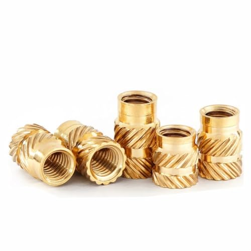 1/4-20 Insertos roscados,50 piezas 1/4-20 * 12.7 * 8 Inserto de conjunto de calor de Latón C3640,tuercas moleteadas en pulgadas,para componentes de plástico e impresión 3D