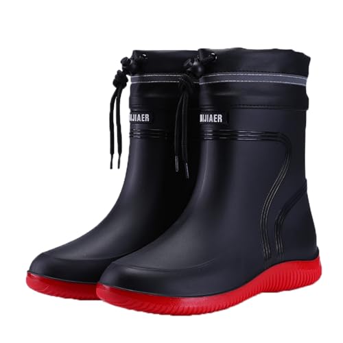 Men Wellington Boots Outdoor Garden Waterproof Ankle Rain Shoes Red 6.5 US