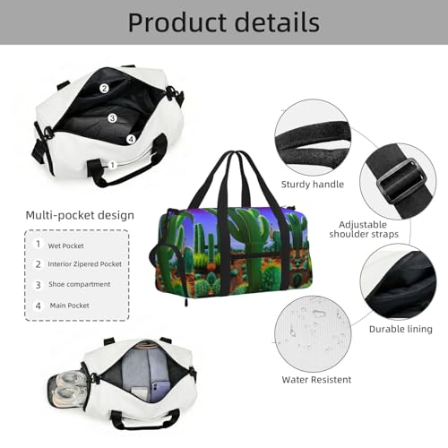 Bolsa de equipaje deportiva cruzada con asas y estampado de cactus 5
