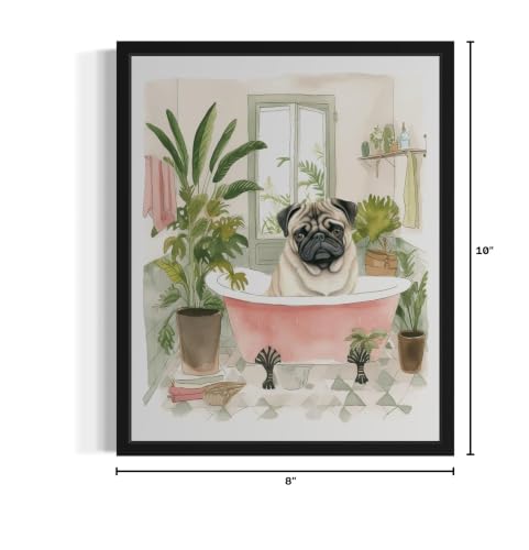 Image of Pug in Bathtub Unframed Wall Art Poster Print, Animal Bathtub Restroom Wall Art Painting for Bathroom Decor Gallery Gallery 30 (Pug in Bathtub, 10 inch L x 8 inch W, Unframed)