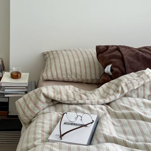 Milk Velvet Duvet Cover Set,Queen(90"x90"),Wasabi Green Stripes