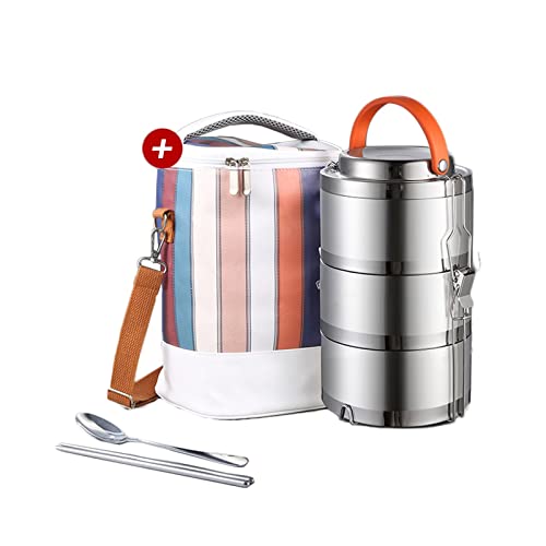 Termo portátil de acero inoxidable plateado al vacío, con vajilla + bolsa para escuela, oficina, picnic