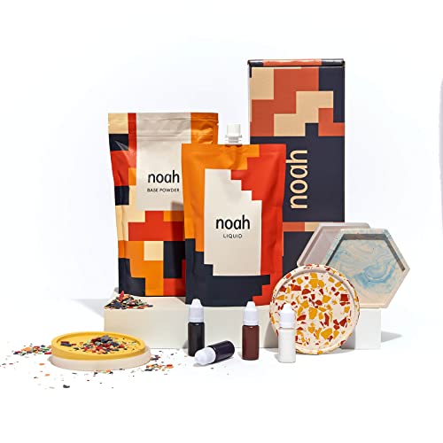 noah Jesmonite & Terrazzo Starterkit - Enthält Silikonformen Farben Handschuhe Schleifpapier Becher und Rührstäbchen Geschenkidee (Untersetzer/Neutral)