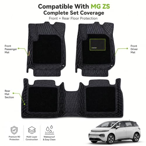 Image of EV MASTER 9D Car Floor Mats for MG ZS Hybrid (2026 Onwards) Complete Set | All Weather | Anti-Slip | Luxury Premium Car Mat | Full Coverage | Custom Fitted Car Foot Mats