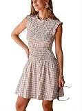 Picture of CUPSHE Women's Gingham High Neck Fully Smocked Ruffle Mini Dress Brown, S