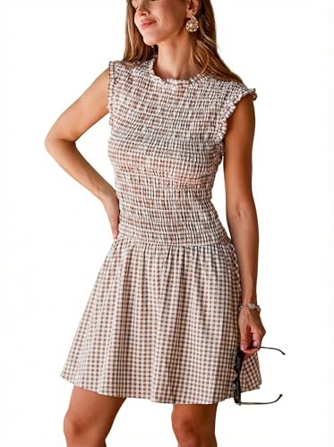 Casual Gingham Smocked Tank Dress