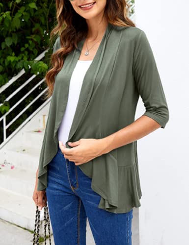 Image of Zeagoo Women's Open Front Cardigan 2026 Spring Summer Lightweight 3 /4 Sleeve Draped Ruffles Cardigans S-3XL