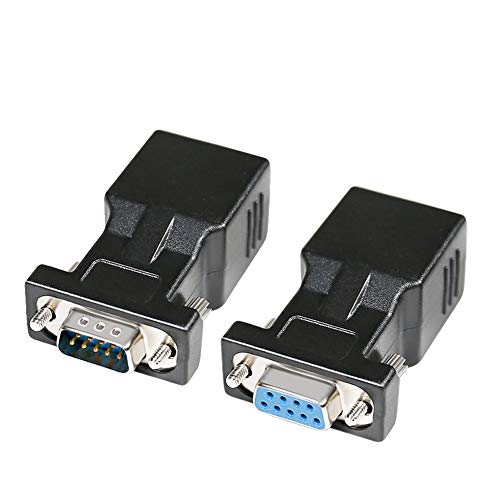 DTECH RS232 DB9 to RJ45 Serial Adapter DB-9 Female to RJ-45 Female and DB9 Male to RJ45 Female Ethernet Converter (2 Pack, DB9-F to RJ45-F and DB9-M to RJ45-F)