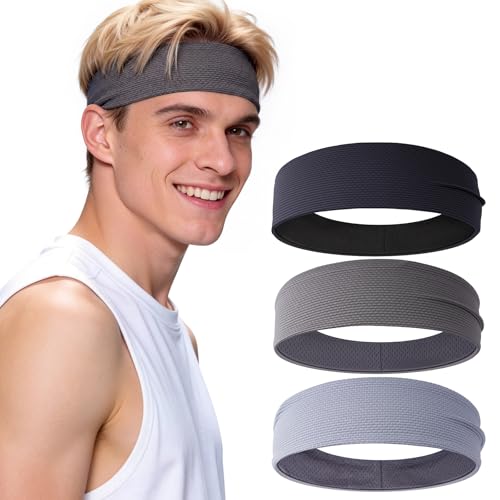 Image of Braylin Men's Headband, 3-Pack Men's Sweatband, Sports Headband for Running, Cycling, Basketball, Fitness Workout, Unisex Headbands