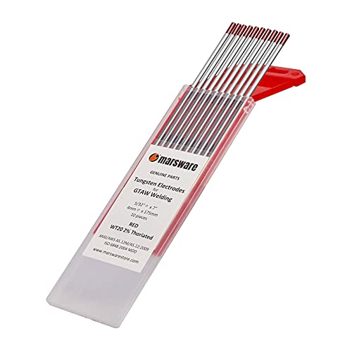Marsware Tig Welding Tungsten Electrode Rod 2% Thoriated 5/32"×7" 10-Pack Ground Finish Arc Starts Easier And More Stable (Red, Wt20) #TOP14